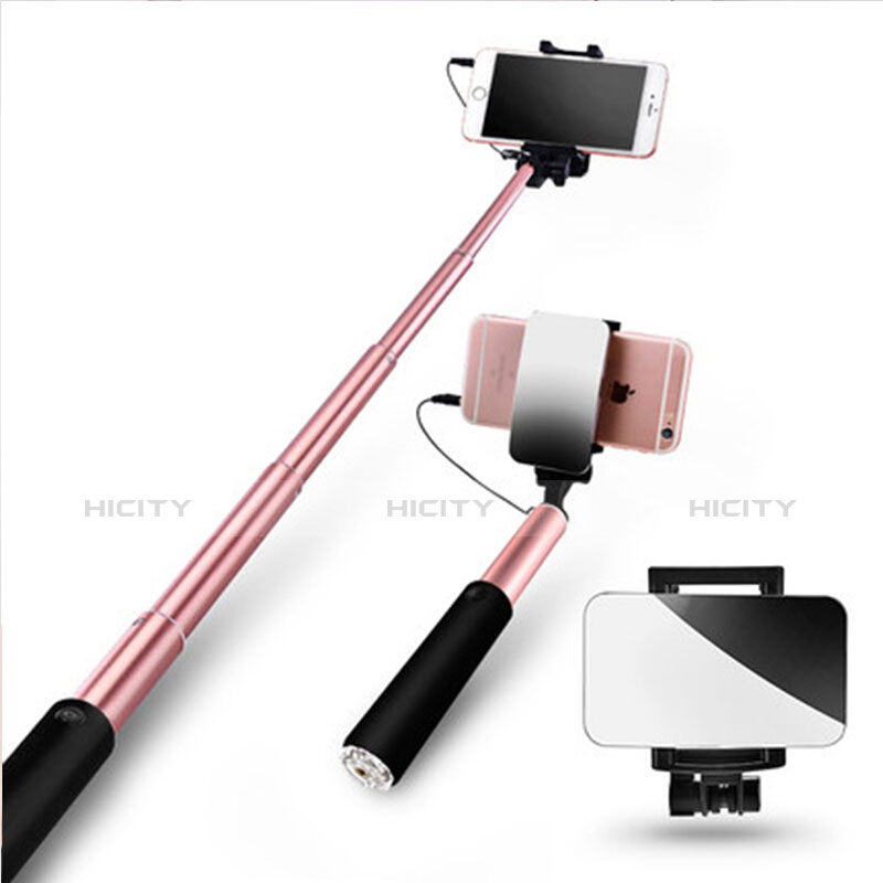 Perche de Selfie Filaire Baton de Selfie Cable Extensible de Poche Universel S11 Or Rose Plus