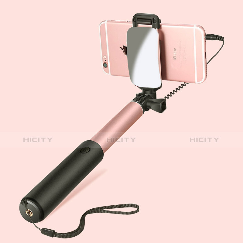 Perche de Selfie Filaire Baton de Selfie Cable Extensible de Poche Universel S11 Or Rose Plus