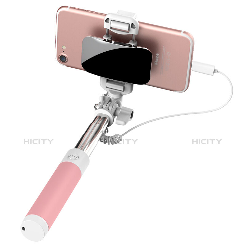 Perche de Selfie Filaire Baton de Selfie Cable Extensible de Poche Universel S19 Rose Plus