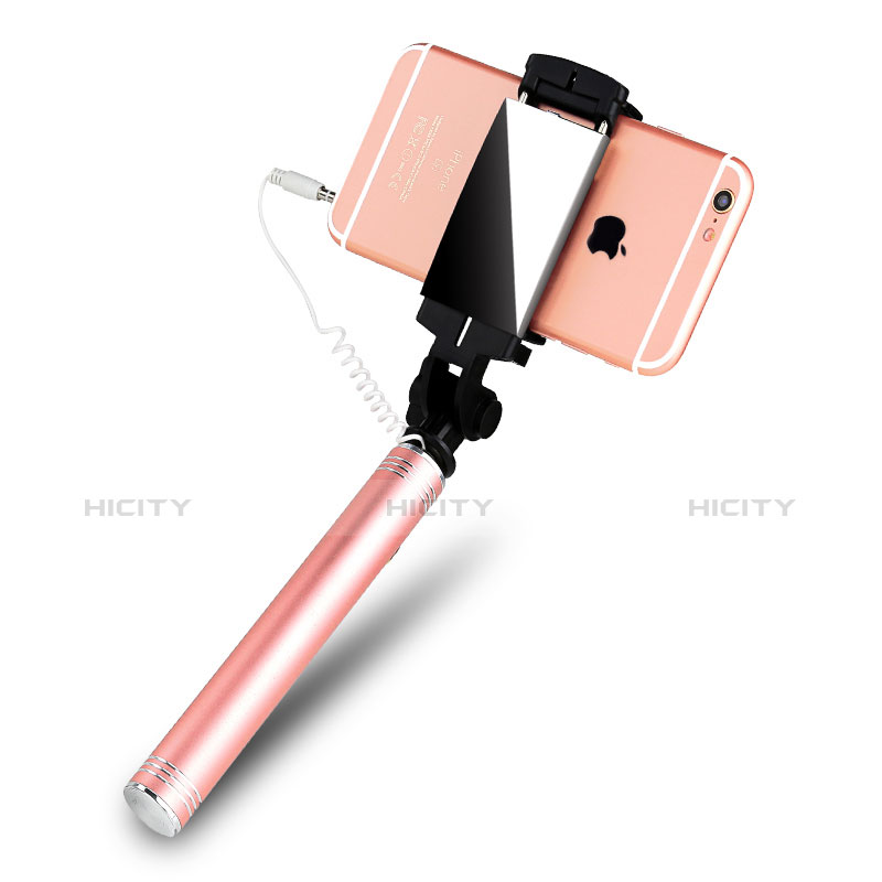 Perche de Selfie Filaire Baton de Selfie Cable Extensible de Poche Universel S22 Or Rose Plus
