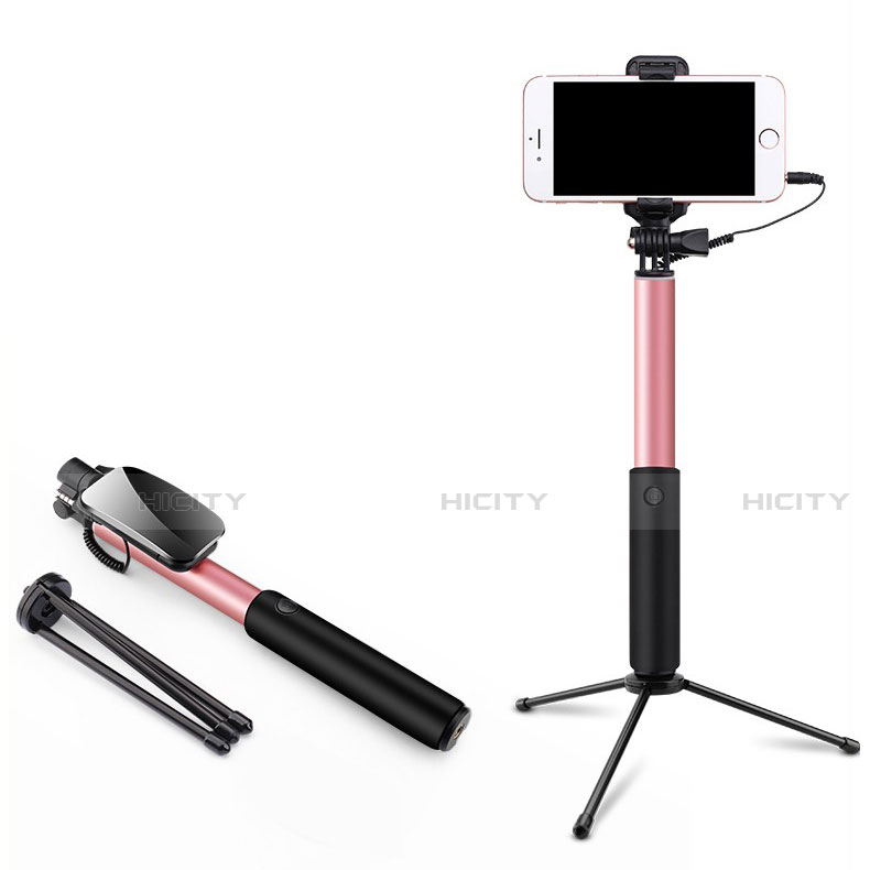 Perche de Selfie Filaire Baton de Selfie Cable Extensible de Poche Universel T35 Rose Plus