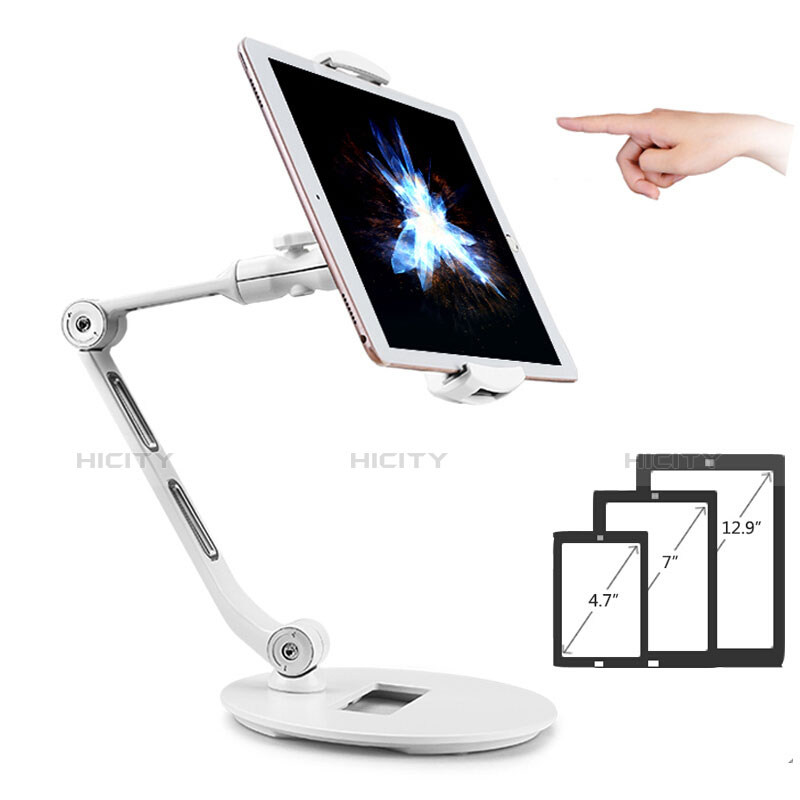 Support de Bureau Support Tablette Flexible Universel Pliable Rotatif 360 H08 pour Apple iPad Air 3 Blanc Plus